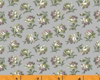 Tissu Coton 100% Windham Fabrics - Motif Floral Garden Walk Nancy Zieman - Couleur Olive, Rouge Brique, Noir - Vente Au Mètre