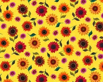 For The Love of Sunflowers - Small Scattered Sunflowers Yellow by Peggy Davis from Elizabeth’s Studio Fabric