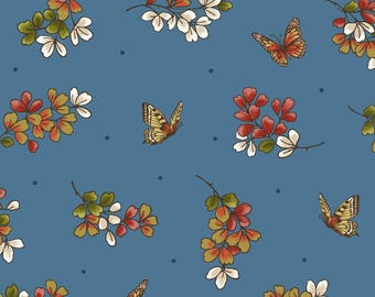 Japanese Garden - Butterfly and Blossoms Blue from Maywood Studio