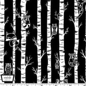Light Up My World GLOW in DARK - Moonlit Forest Black from Michael Miller Fabric