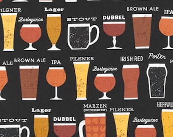 Cheers - Beer Types Black by Mo Mullan from Robert Kaufman Fabric