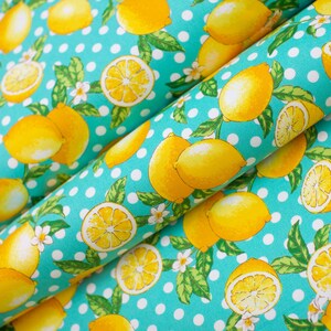 Fresh Fruits OXFORD - Lemons Aqua from Cosmo Fabric