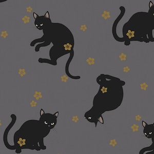 Neko - Metallic Cats Gray by Hyakka Ryoran from Quilt Gate