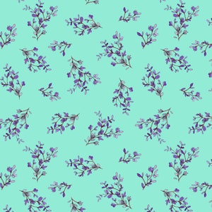 Radiance - Spring Sprigs Light Turquoise by Sue ZIpkin from Clothworks Fabric