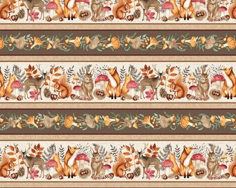 Lövverk och pälskappor - Woodland Stripe Cream Multi av Beth Reed från Studio E Fabrics