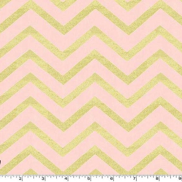 Glitz - Sleek Chevron Pearlized Blush - 100% cotton print metallic from Michael Miller