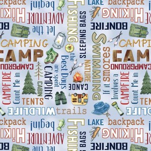 Live Love Camp - Words Blue from Benartex Fabrics