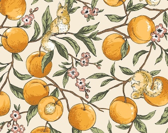 Squirrels and Horses - Squirrels Apricot Branch Cream from Cosmo Fabric