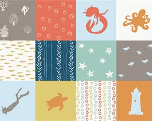 SALE - Beyond The Sea - Patch Organic Poplin Cotton Fabric from Birch Fabrics