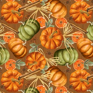 Cosecha - Calabazas espaciales otoñales Marrón canela de David Textiles Fabrics