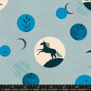 Crescent - Moon Unicorn Soft Blue by Sarah Watts from Ruby Star Fabric