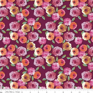 Poppies and Plumes - Floral Wine from Riley Blake Fabric