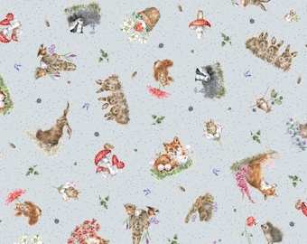 Bramble Patch - Animales Arrojados Azul de la tela de Maywood Studio