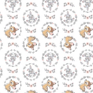 Bambi FLANNEL - Thumper Bambi Wreath White by Disney from Camelot Fabrics