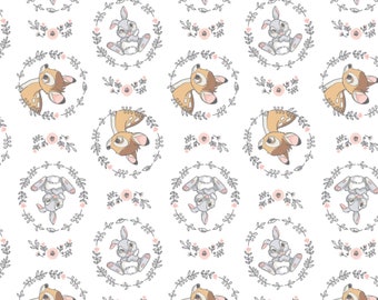 Bambi FLANNEL - Thumper Bambi Wreath White by Disney from Camelot Fabrics