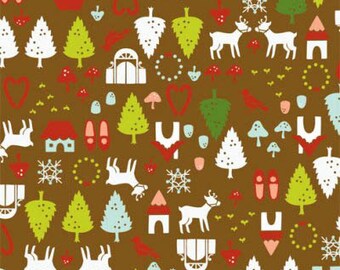 North Pole Ditsy - Chocolate Brown Cotton Print Fabric from Alexander Henry