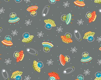 Outer Space - Scatter Martians Grey from Makower UK  Fabric