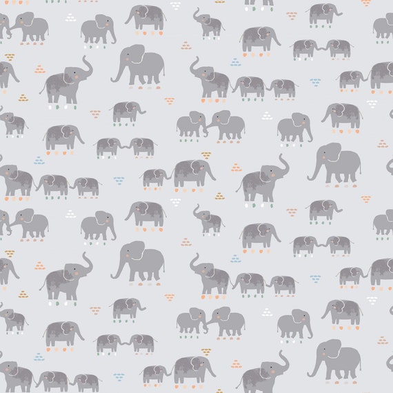 Call of the Wild Elephants Moonbean Grey From Dear Stella Fabric