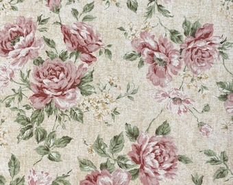 French Rose - LINEN CANVAS Roses Bouquet Toss Natural from Elite Fabric