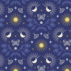 Celestial - Garden Dusk Blue Metallic from Lewis and Irene Fabric