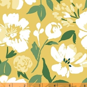 Pink Lemonade - Painted Floral Mustard Yellow by Tessie Fay from Windham Fabrics
