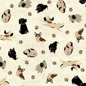 A Dog&#39;s Life - Tossed Dogs Cream by Dan DiPaolo from Clothworks Fabric