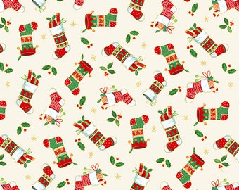 Buon Natale - Calze color crema di Makower UK Fabric