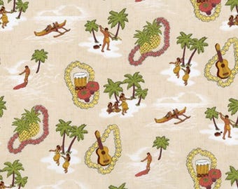 Island Paradise - Tropical Island Activities Natural from Robert Kaufman Fabrics