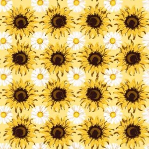ひまわりの太陽 - Springs Creative Fabric のデイジーがいっぱい