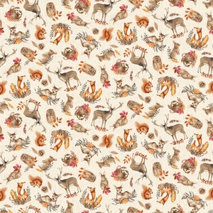 Foliage and Fur Coats - Fall Fauna Animals Cream by Beth Reed from Studio E Fabrics