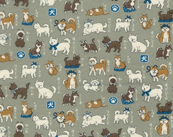 Diccionario de animales - Perros Gris Salvia de Kokka Fabric