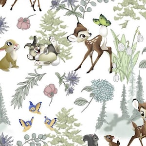 Bambi - Bambi and Friends Floral Toss White by Disney from Springs Creative Fabric