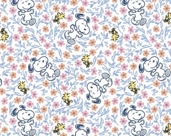Peanuts - Snoopy und Woodstock Blumen Frolic White von Springs Creative Fabric