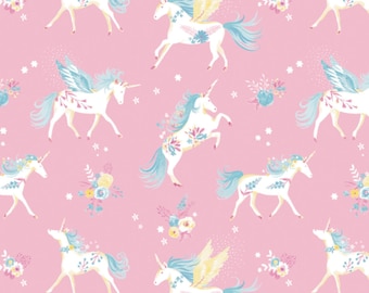 The Girls Collection - Floral Unicorns Pink by Laura Ashley from Camelot Fabrics