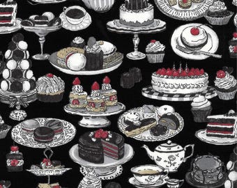 Monotone Sweets OXFORD - Tea Party Black from Kokka Fabric