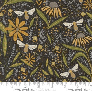 Bee Garden Metallic - Floral Bees Black 48410 21M from Moda Fabrics