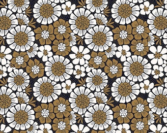 Grassroots - Charlotte Flower Bloom Navy Brown by Amy MacCready from Cloud9 Fabrics