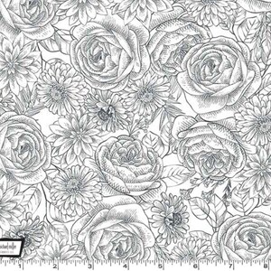 Cartas de amor - Timeless Toile Florals Monotone Grey de Michael Miller Fabric