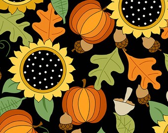 Give Thanks - Fall Bounty Black by Kim Shaefer from Andover Fabrics