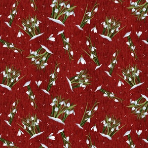 Frozen in Time - Snow Drops Floral Red by Jan Mott from Henry Glass Fabric