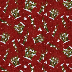 Frozen in Time - Snow Drops Floral Red by Jan Mott from Henry Glass Fabric