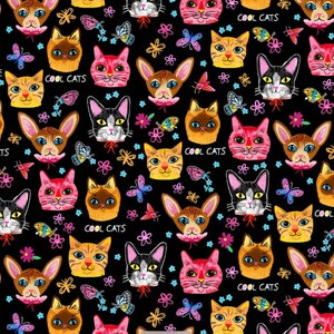 Crazy Cats - Puddy Cats Black from Michael Miller Fabric