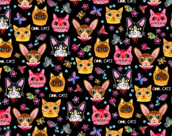 Gatos Locos - Puddy Cats Negro de Michael Miller Fabric
