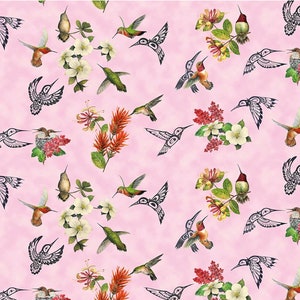 Hummingbird Vision Allover Pink from Elizabeth’s Studio Fabric