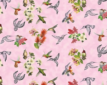 Hummingbird Vision Allover Pink from Elizabeth’s Studio Fabric