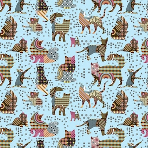 Life is Better With A Cat - Tossed Cats Allover Aqua from Print Concepts Fabric
