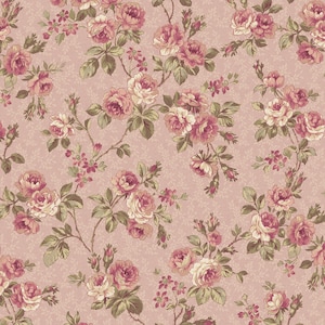 Ruru Bouquet Classic Library 3 - Rose Vine Pink from Quilt Gate Fabric