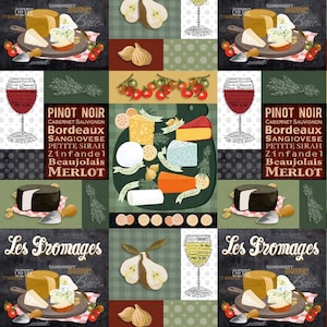 Charkuterier och cocktails - Vin- och ostlappmönster från Print Concepts Fabric