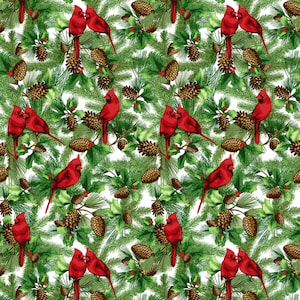 Christmas - Birds Cardinals Pinecones from David Textiles Fabrics