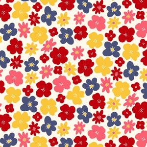 Pygmy World - Flowers Red Blue Yellow from Cosmo Fabric
